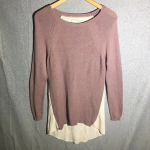 Womens Loft Sweater Tunic Length Colorblock Winter Fall Knit Closet Staple